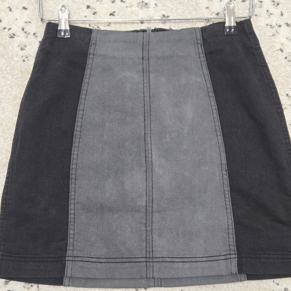 Free People Two-Tone Black and Gray Midi Panel Skirt